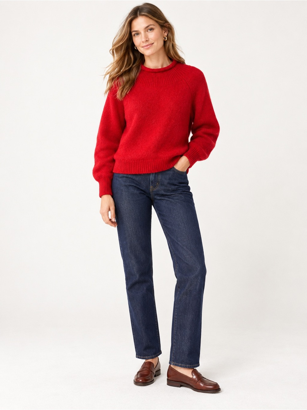 J. Crew Red Rollover Turtleneck Wool Blend Sweater- Sz S
